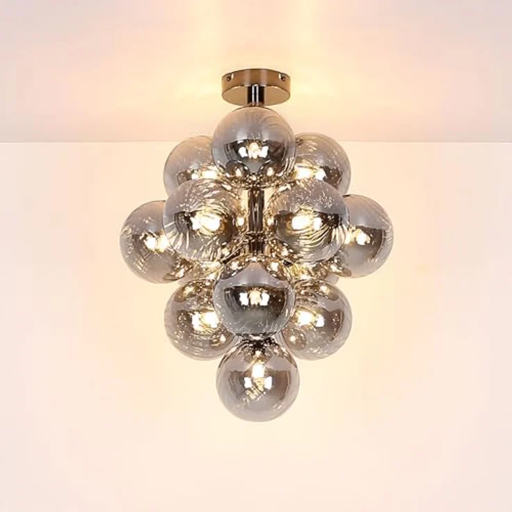 Globo Deckenleuchte Wohnzimmerlampe Deckenlampe Glaskugeln Rauchfarbe 9-Flammig 39,5cm - Schwarzes Metall, G9 LED, 120cm Durchmesser – Bild 4