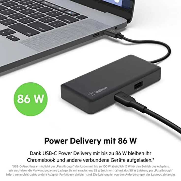 Belkin 5-in-1 Multiport-Hub-Adapter, optimiert für Chromebook mit 4K bei 60 HZ, HDMI-Port, USB-C, 86 W Power Delivery, Gigabit-Ethernet, 2 USB-A 3.1-Ports, 1. Gen., klein, tragbar, kompaktes Format – Bild 3