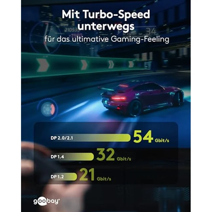 goobay DisplayPort Kabel 2.0/2.1, 1 Meter, 8K 144Hz, 54 Gbit/s, 90° Stecker, schwarz, für Gaming, UHD, HDR, G-Sync, FreeSync, DP auf DP – Bild 4