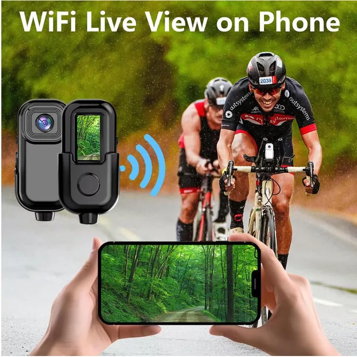 Exlene DV-Action-Mini-Körperkamera, tragbare WLAN-Weitwinkel-Sicherheitskamera mit 1080p HD, 140° Blickwinkel, 500mAh Akku und 128GB Speichererweiterung