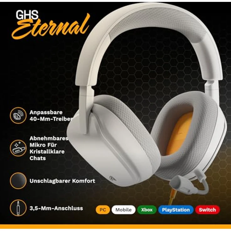 GLORIOUS GHS Eternal, Stereo-Gaming-Headset für PC, PS5, PS4, Xbox, Switch, abnehmbares Mikrofon, speziell abgestimmte Treiber, langlebig, ganztägiger Weiß – Bild 2