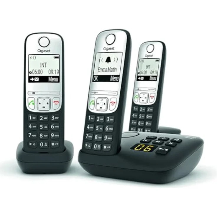 Gigaset A690 AM TRIO DECT Schnurlostelefon mit 3 Mobilteilen, Anrufbeantworter und beleuchtetem Display, Schwarz – Bild 3