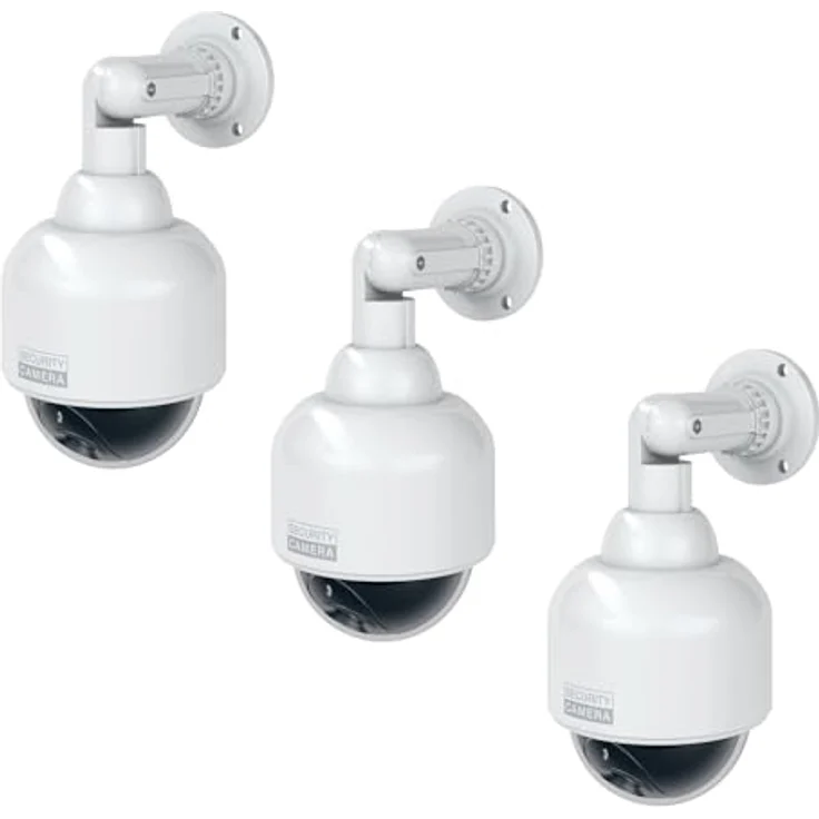 BASI Dummy Überwachungskamera, 3er Set mit rotem Blinklicht, IP23 geprüft, batteriebetrieben, Montagematerial inklusive – Bild 1