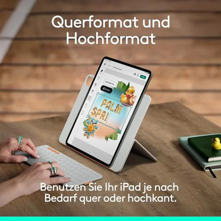 Logitech Flip Folio Tastatur-Case für iPad Pro und Air 13 Zoll, Bluetooth, integriertes Touchpad, hellgrau – Bild 6