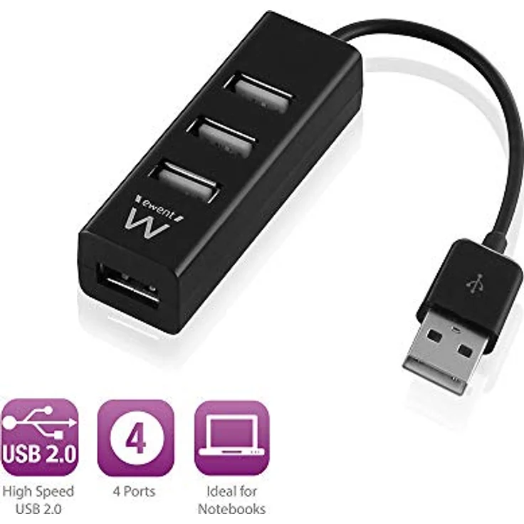 Ewent EW1123 USB2.0 4 Anschlüsse, schwarz – Bild 3