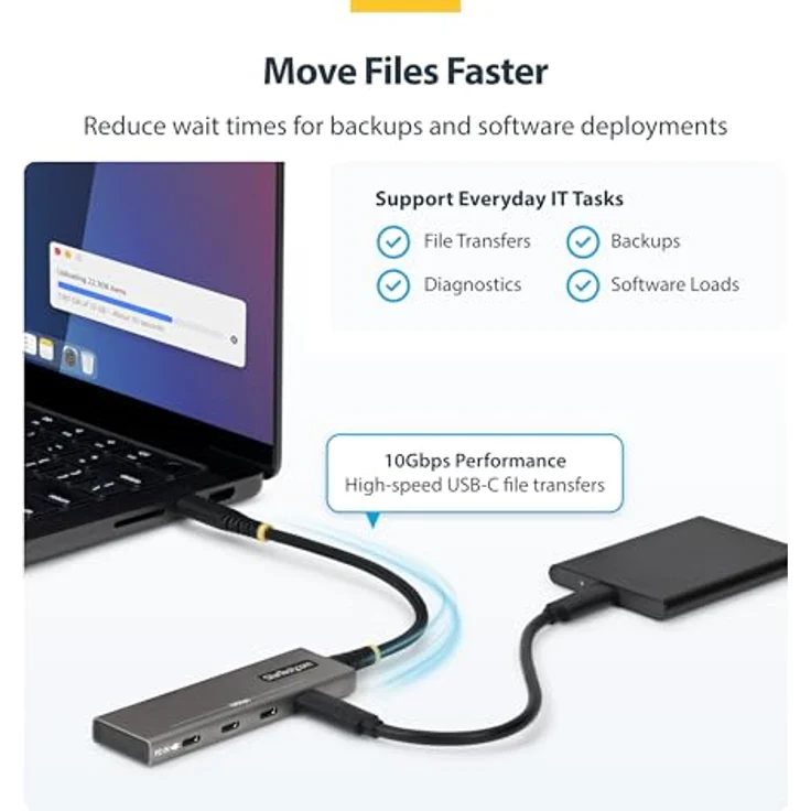 StarTech.com 4-Port USB 3.2 Hub, 10 Gbps, 100 W PD Ladestation mit Überstromschutz, Aluminium, Grau – Bild 6