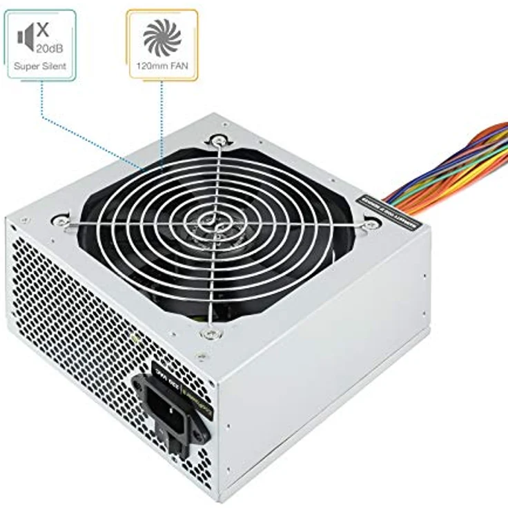 TooQ TQEP-500SSE - 500 W Ecopower II Netzteil mit aktivem PFC, geräuschloser 120mm Lüfter mit automatischer Drehzahlregelung (ATX 12V V1.3, -, Farbe Silber) – Bild 3