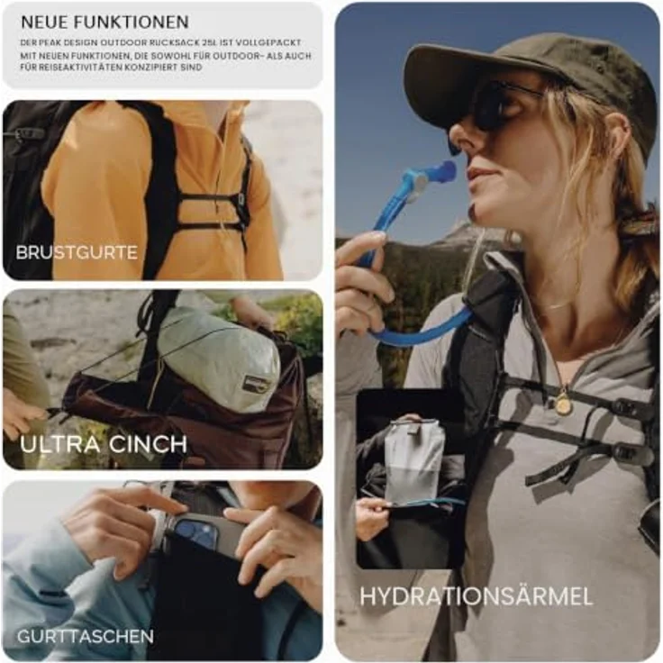 Peak Design Outdoor Backpack 25L, wetterfester Foto- und Wanderrucksack mit Rolltop, weiß – Bild 7