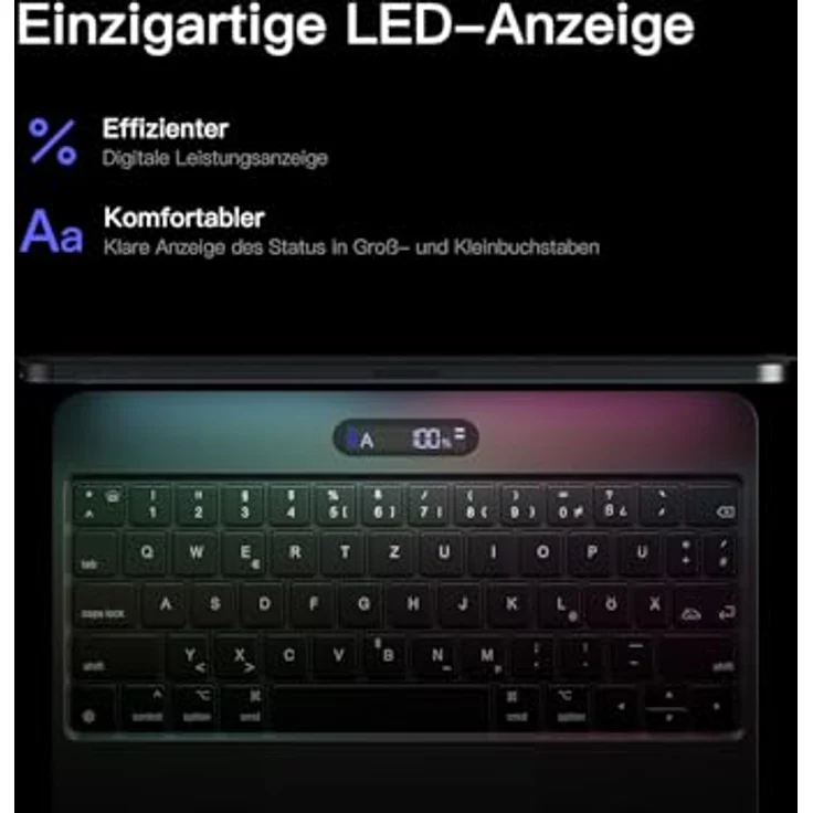 Inateck Magic Keyboard für iPad Pro 11 2024 M4 Hülle mit Tastatur, Schnellladefunktion, LED-Anzeige, Click-Anywhere-Trackpad, 7 Farben Hinterleuchtet, QWERTZ, KB09121  – Bild 3