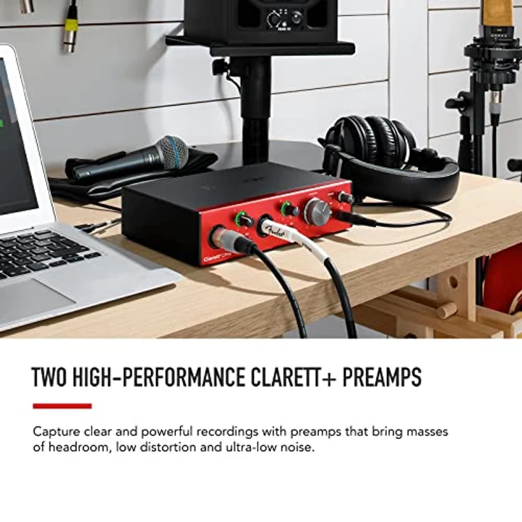 Focusrite Clarett+ 2Pre Audio-Interface mit USB-C-Bus für die Musikproduktion, mit zwei professionellen Vorverstärkern und leistungsstarken, transparent klingenden Kopfhörerausgängen/Hi-Z-Eingängen – Bild 2