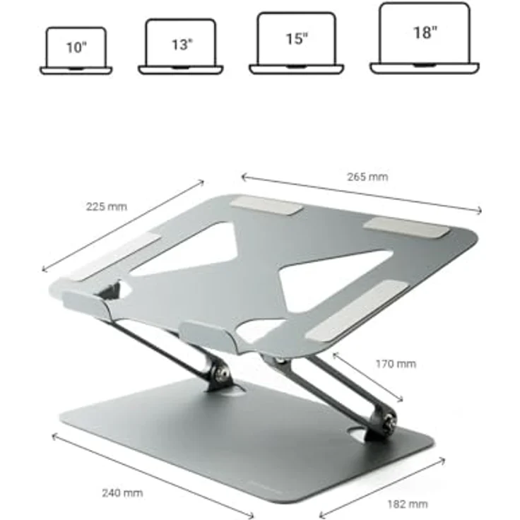 InnovaGoods® Faltbarer und Verstellbarer Laptop-Ständer, höhen- und neigungsverstellbar, rutschfest, für 10"-18" Laptops, Kohlenstoffstahl, ideal für Büro und Telearbeit – Bild 3
