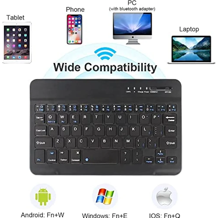 Lobwerk Bluetooth Tastatur Keyboard kabellos USB für ALLE iOS Windows Android Tablets (Schwarz) – Bild 2