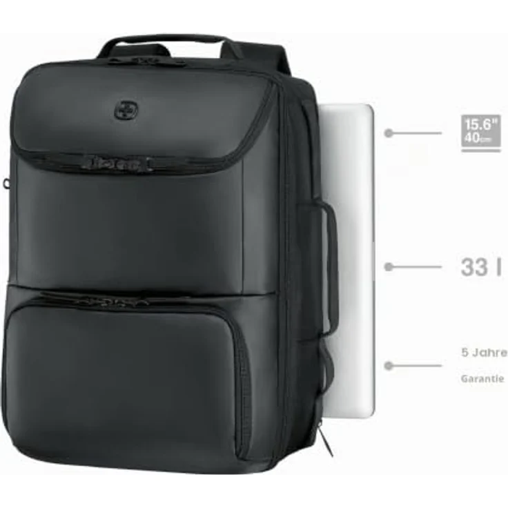 Wenger UrbanOne Travel Backpack, Rucksack für Notebook bis 39,6 cm (15,6"), schwarz, wasserabweisend aus recyceltem Material – Bild 3