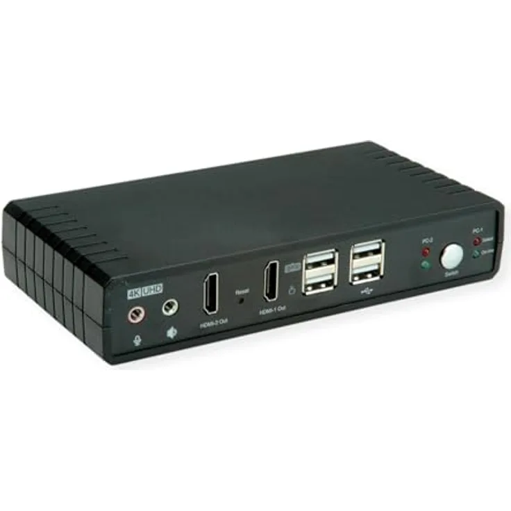 ROLINE KVM-Audio-Switch Dual Head HDMI 4K60, 2 PC, integrierter USB-Hub, Hot Key Umschaltung