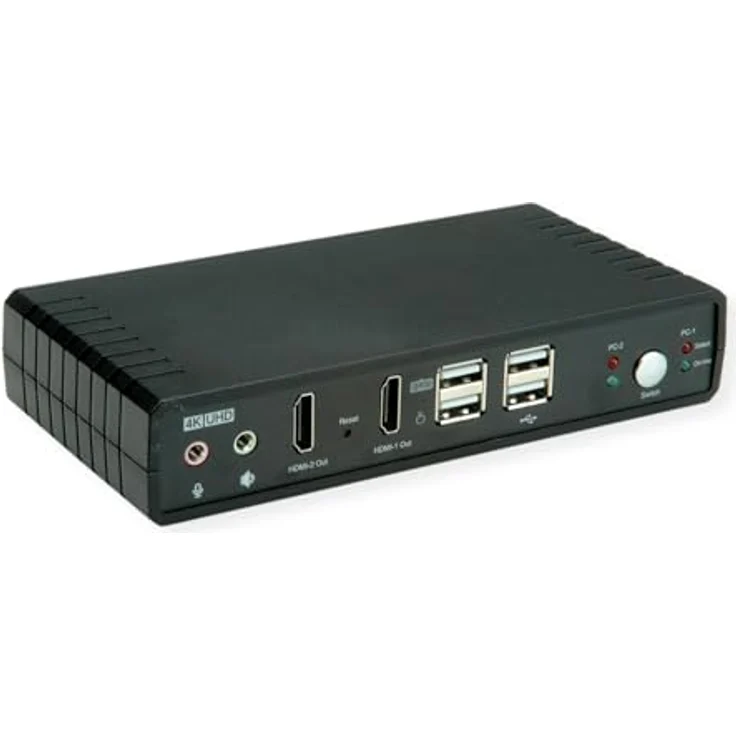 ROLINE KVM-Audio-Switch Dual Head HDMI 4K60, 2 PC, integrierter USB-Hub, Hot Key Umschaltung – Bild 1