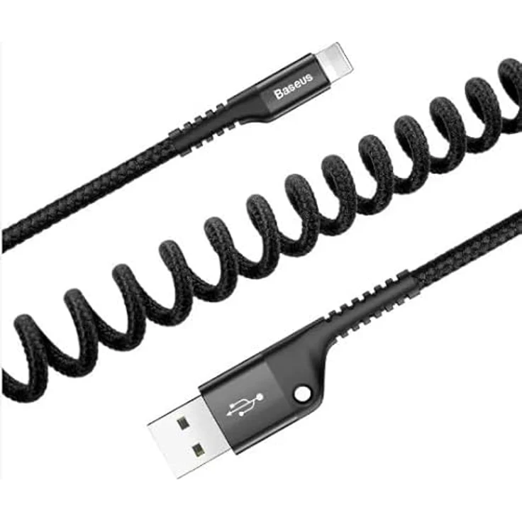 Baseus Fish Eye Spring USB-A auf Lightning Datenkabel, 1m, 2A, verstärkter Anschluss, Nylongeflecht, schwarz – Bild 5