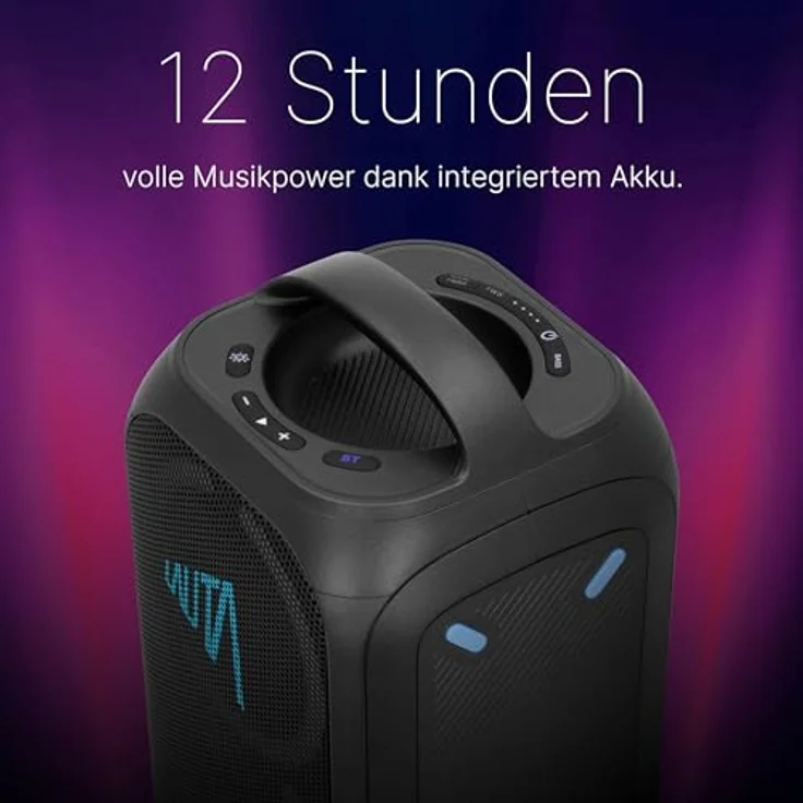 TechniSat LAUTA WUMMSBOX - Tragbarer Premium Bluetooth Lautsprecher mit LED-Lichteffekten, Bass Boost, True Wireless Stereo, 12 Stunden Akkulaufzeit, IPX4 Spritzwasserschutz, 80W RMS Leistung – Bild 3