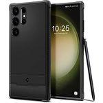 Spigen Rugged Armor Hülle für Samsung Galaxy S23 Ultra 5G - Schwarzes TPU mit Karbon Look, Air Cushion Technologie & Schutzrand - Maßgeschneidert & Stoßabsorbierend
