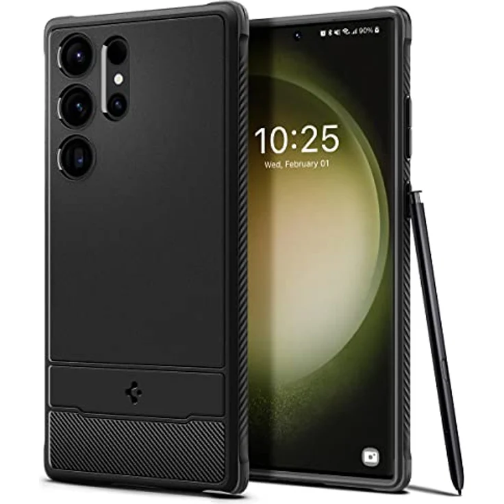 Spigen Rugged Armor Hülle für Samsung Galaxy S23 Ultra 5G - Schwarzes TPU mit Karbon Look, Air Cushion Technologie & Schutzrand - Maßgeschneidert & Stoßabsorbierend – Bild 1