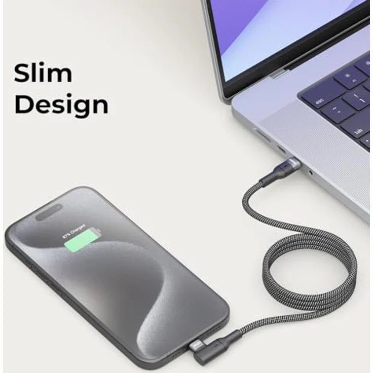 deleyCON 1,5m 100W USB C Ladekabel, gewinkelt 90 Grad, Power Delivery 3.0, schnellladend, kompatibel mit iPhone 17, Samsung Galaxy, MacBook und mehr – Bild 5