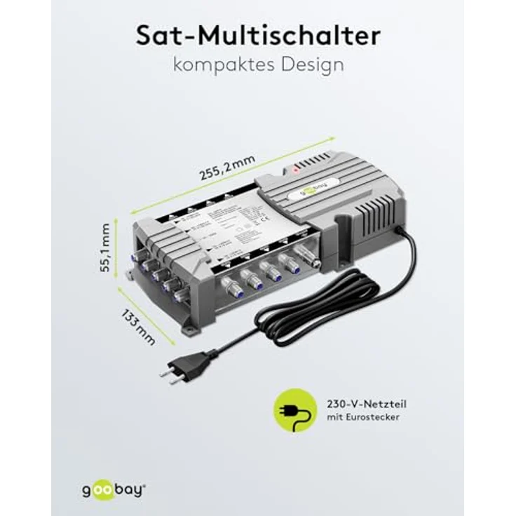 goobay 64874 Sat-Multischalter/Kompakt-Multischalter / 5 Eingänge / 8 Ausgänge / 4K, 8K UHD/DAB+ / für 8 Teilnehmer – Bild 3
