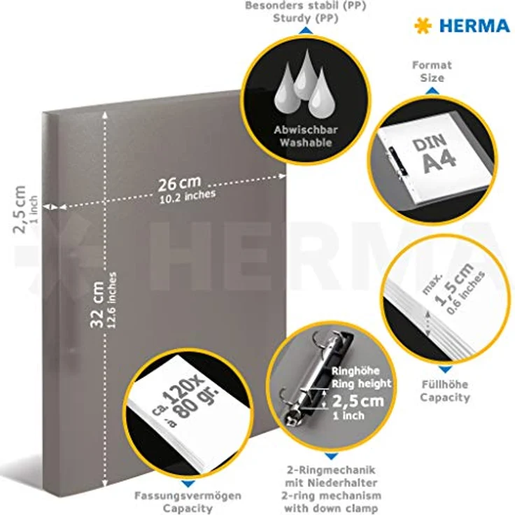 HERMA Präsentationsordner, strapazierfähiges Polypropylen, D-Ring-Mechanik, in verschiedenen Farben – Bild 8