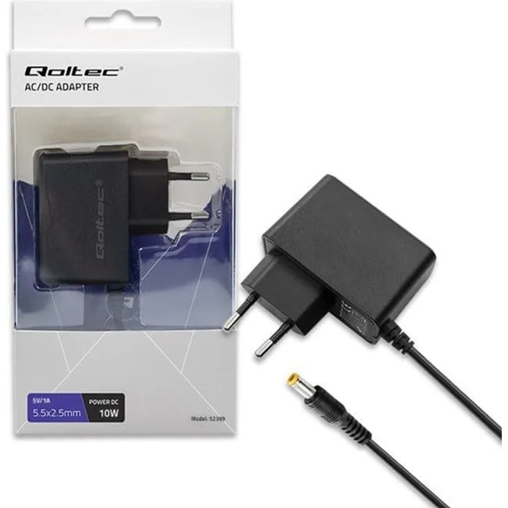 Qoltec Steckernetzteil 52399, 5V 2A, 10W AC-Adapter mit 5.5x2.5 mm Anschluss, Schutz gegen Überlast und Kurzschluss