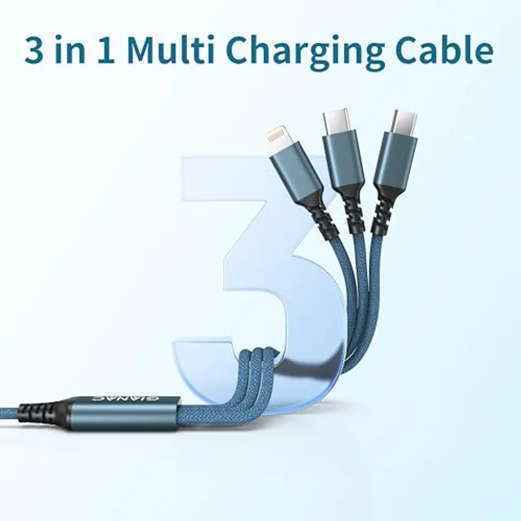 GIANAC Multi USB Kabel 3 in 1, 2 Stück, 0.5m, Schnellladekabel mit Micro USB, USB C und Lightning, kompatibel mit iPhone, Android, Blau & Grau – Bild 5