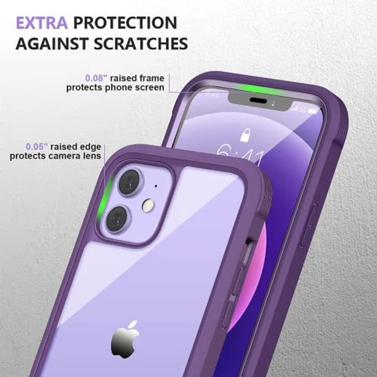 Miracase 360 Grad Hülle für iPhone 12/12 Pro (6.1 Zoll), Ganzkörper Schutzhülle mit integriertem Glas Displayschutz, stoßfeste Fullbody Handyhülle, Lila – Bild 4
