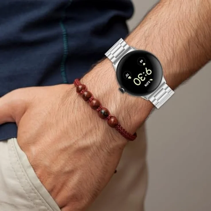 Wigento Edelstahl-Smartwatch-Armband für Google Pixel Watch 5 / 4 / 3 45mm, verstellbare Länge, silbernes Design mit Faltverschluss – Bild 7
