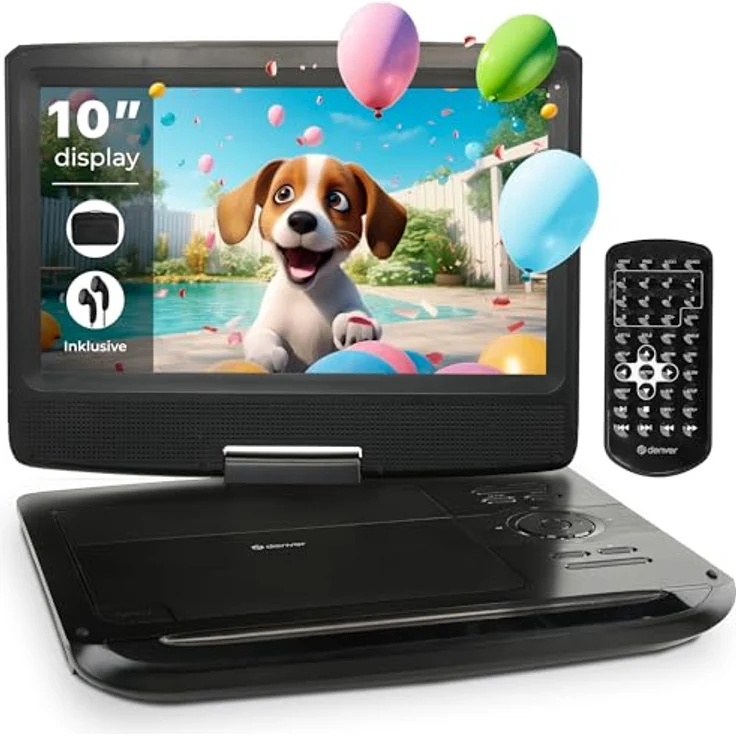 Denver MT1097, Tragbarer DVD-Player mit 10 Zoll drehbarem Bildschirm, USB-Anschluss und Kopfstützenhalterung, Modell 2023 – Bild 2