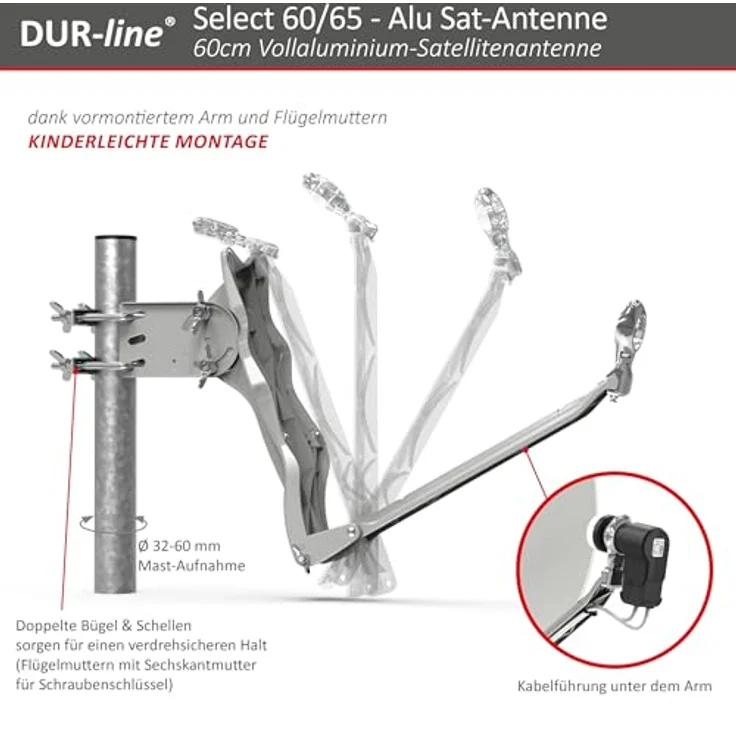 DUR-line Select 60/65 cm Sat Anlage 4 Teilnehmer Komplett Set hellgrau – Bild 7