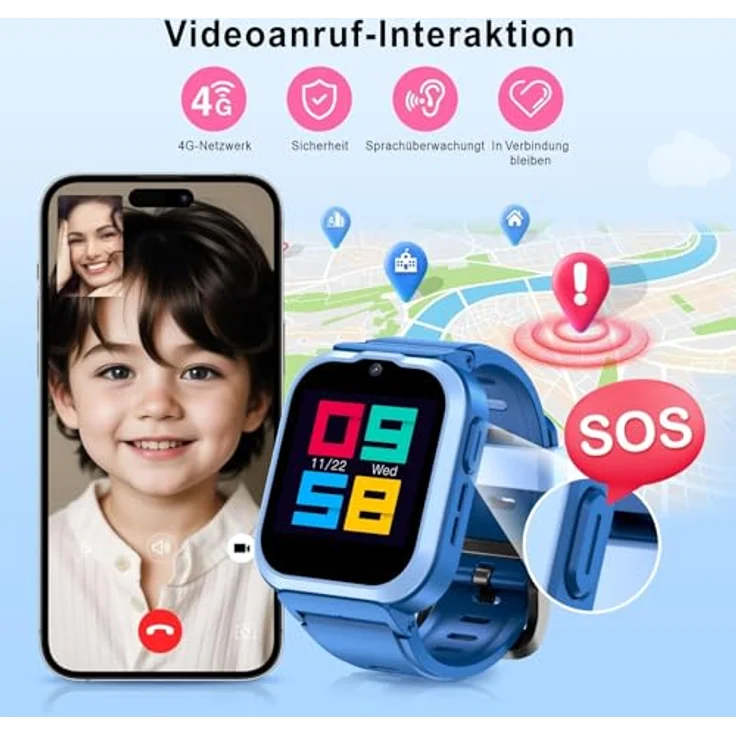 Onestyle SMW-Kids Smartwatch für Kinder, LBS-Tracking, GPS, AGPS, 4G, SOS, HD Videoanruf, 1,4" IPS-Farb-HD-Display, wasserdicht IPX7 – Bild 2