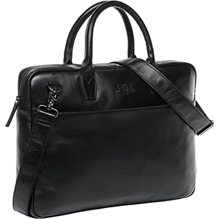 SID & VAIN große Laptoptasche schmal echt Leder - 15.4 Zoll Laptop Business-Tasche Boston L - Umhängetasche Aktentasche mit Laptop-Fach - Ledertasche Herren und Damen schwarz handgefertigt – Bild 2