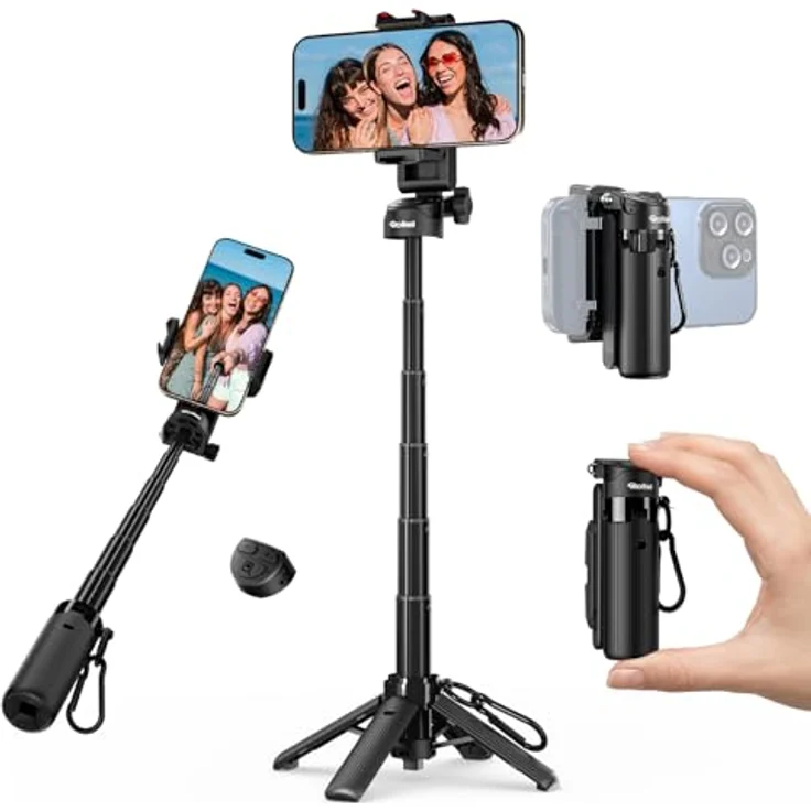 Rollei Easy Creator SmartGrip, 3-in-1 Smartphone-Stativ mit Bluetooth-Fernbedienung, verstellbar und tragbar, Aluminium, bis zu 43 cm hoch – Bild 1