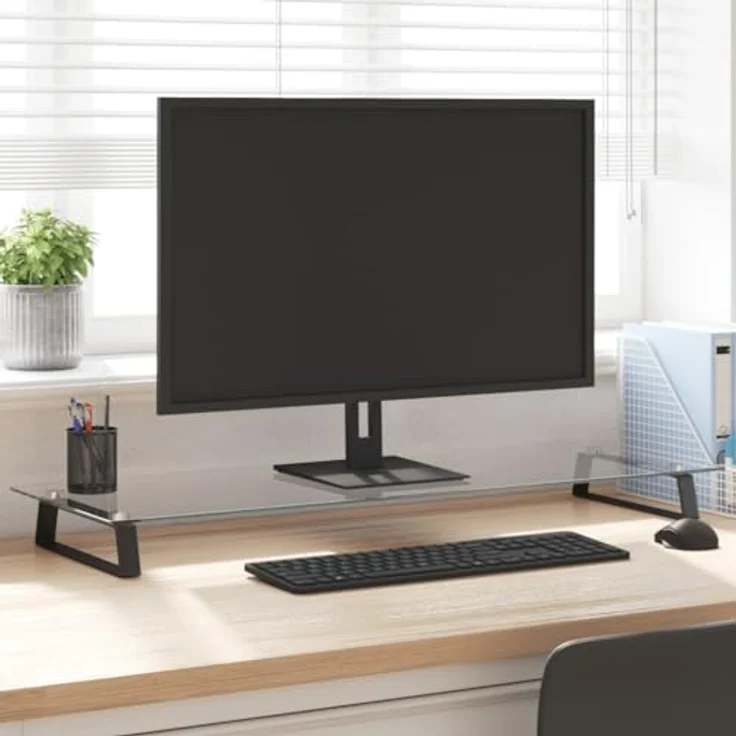 vidaXL Monitorständer, Monitorerhöhung mit Stauraum aus Hartglas und Metall, ergonomisches Design, Schwarz 100x35x8cm – Bild 2