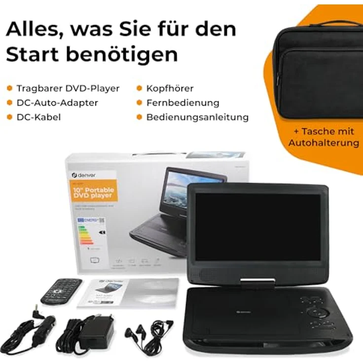 Denver MT1097, Tragbarer DVD-Player mit 10 Zoll drehbarem Bildschirm, USB-Anschluss und Kopfstützenhalterung, Modell 2023 – Bild 7