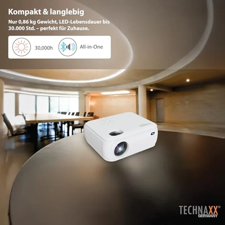 TECHNAXX TX-332 Full-HD Beamer 1080p, Heimkino-Projektor mit Lautsprecher, Fernbedienung, 200 lm, Netflix vorinstalliert, Weiss – Bild 8