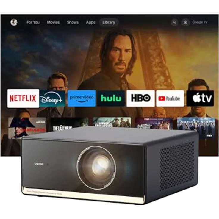Wanbo Projektor X5 Pro (2025), 140-Zoll Full HD 1080P Beamer mit Android TV 11 und BT 5.0, Schwarz EU