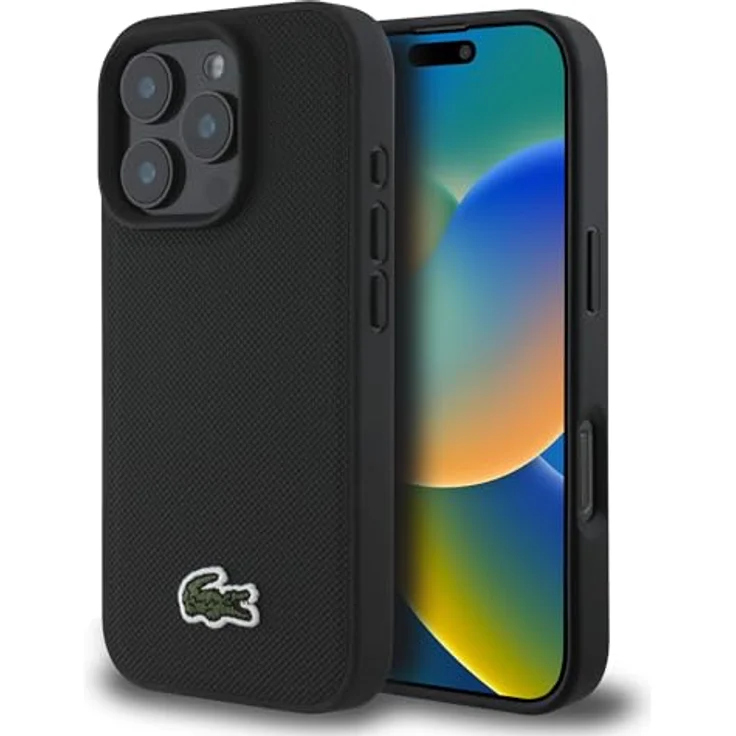 Lacoste Iconic Petit Pique Smartphone-Hülle für Apple iPhone 16 Pro Max, Schwarz, mit MagSafe-Kompatibilität und robustem Schutz – Bild 1