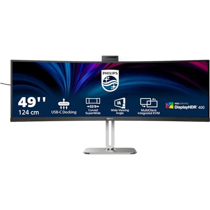 Philips 49B2U5900CH - 49 Zoll QHD Curved Monitor, HDR400, KVM, Webcam, USB-C Docking, Lautsprecher (Weiß) – Bild 2