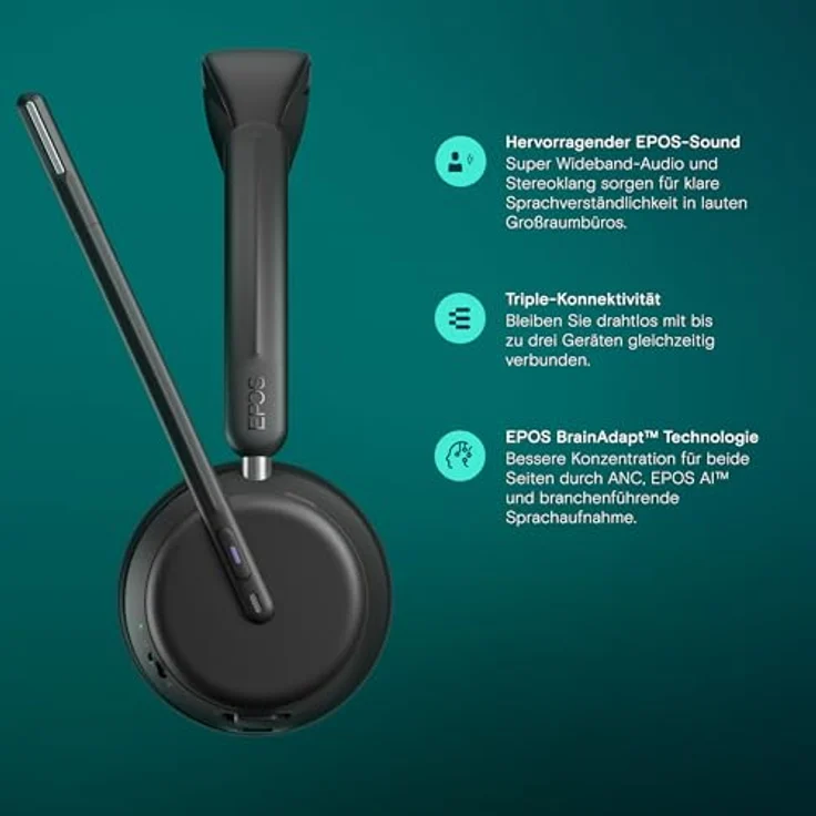EPOS Impact 1030T Einseitiges Bluetooth Headset für Fachleute - Optimiert für offene Büros, AI Sprachaufnahme, Super Wideband, BrainAdapt Technologie für Komfort – Bild 4
