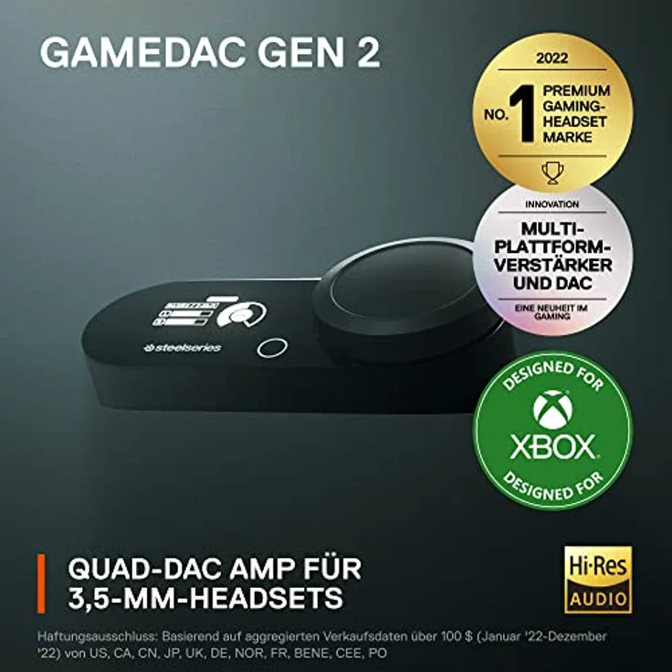 SteelSeries GameDAC Gen 2 (Xbox) Hi-Res-Audio-Verstärker – ESS Sabre Quad-DAC – KI-gestützte Geräuschunterdrückung – 360-Grad Surround-Sound– Hi-Res-Zertifizierung – PC, Xbox, PS5, PS4 – Bild 2