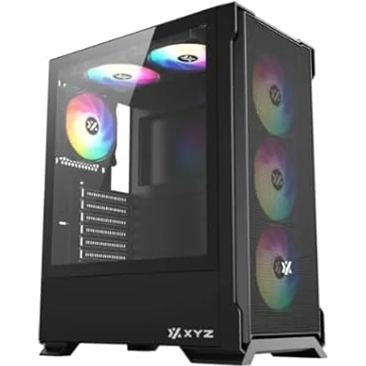XYZ AIRONE Tower 300 x Mesh, PC-Gehäuse mit gehärtetem Glas, 6XVENT 120-140 mm ARGB, schwarz