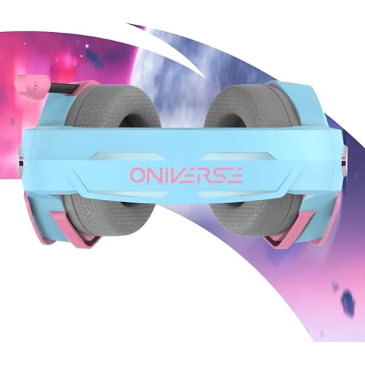 Oniverse Gaming-Headset PS5 PS4 Switch Xbox PC Mac mit verstellbarem Mikrofon, LED, Lautsprecher 50 mm, Ohrpolster aus atmungsaktivem Stoff, kabelgebunden, Nebula (Diva Pink/Rosa) – Bild 4