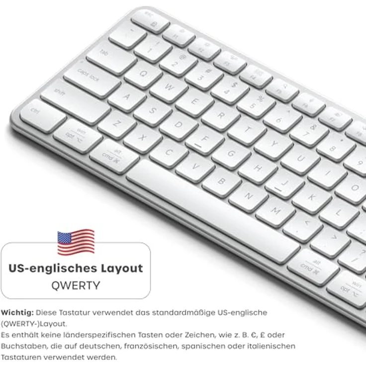 Satechi Slim EX3 Kabellose Tastatur, Kompakte Bluetooth-Tastatur mit Full-Size-Layout, Numpad und USB-C-Laden, Silber – Bild 3