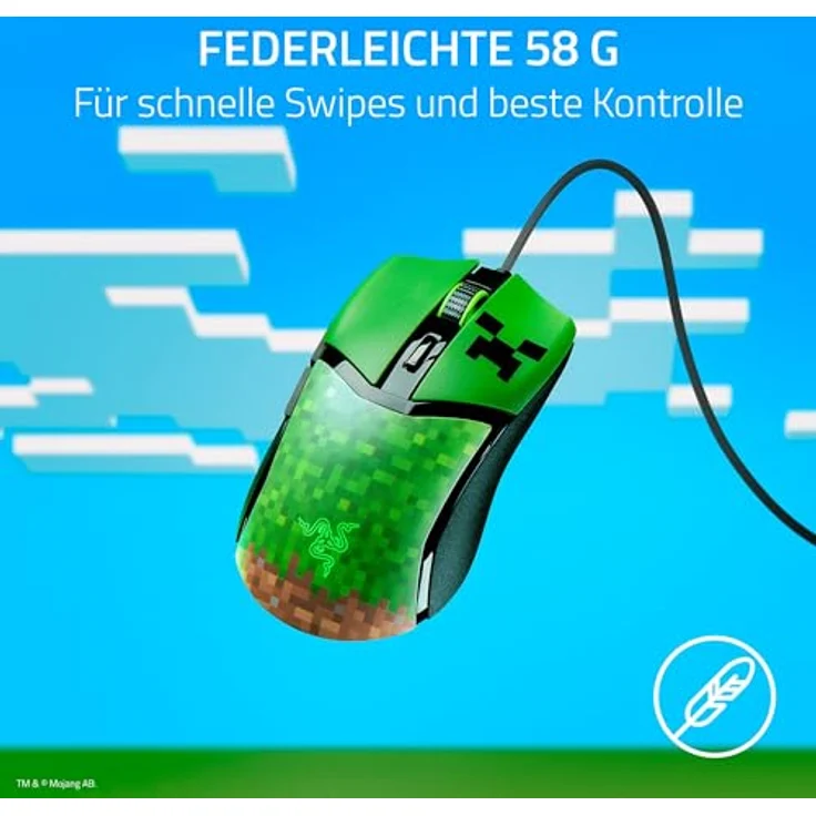 Razer Cobra Minecraft Edition - Leichte kabelgebundene Gaming-Maus - 8500 DPI Sensor (58g, optische Mausschalter 3th Gen, Chroma-Beleuchtung mit Gradient Underglow, Speedflex-Kabel) – Bild 3