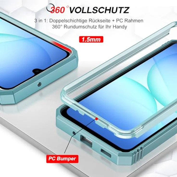 LeYi Fallschutz Hülle für Samsung Galaxy A17 5G, Slide Kameraklappe mit 2 Hartglasfolien, Metallständer, robustes grünes Cover – Bild 5