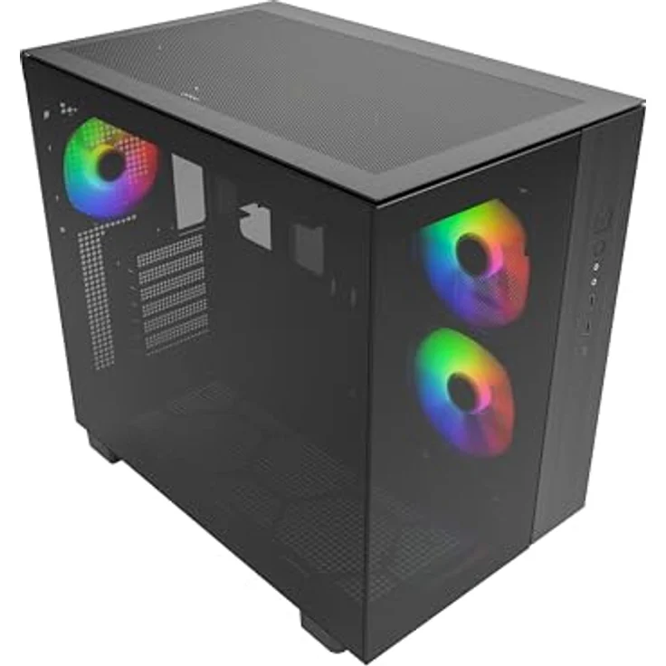 MONTECH King 65 PRO ATX Mid Tower Gaming PC Gehäuse, Dual Chamber, High Airflow Mesh Panels, RTX 40 Serie unterstützt, 3 ARGB Lüfter, werkzeugloser Zugang, Getöntes Glas - Schwarz – Bild 1