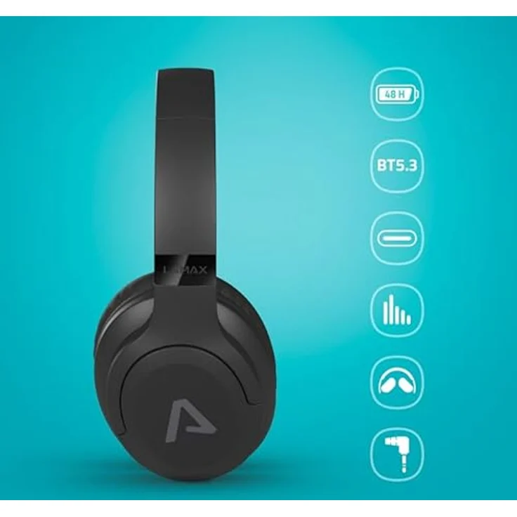 LAMAX Base2 Bluetooth-Kopfhörer, bis zu 48 Stunden Akkulaufzeit, modernes USB-C (schwarz) – Bild 3